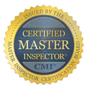 Gold and blue seal reading "Certified Master Inspector" issued by the Master Inspector Certification Board.